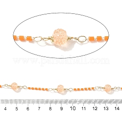 Brass Hexagonal Column Glass Seaded Beaded & Resin Round Beaded Link Chains&nbsp;CHC-G026-01B