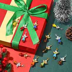 8Pcs Christmas Angel Handmade Lampwork & ABS Plastic Imitation Pearl Pendant Decorations&nbsp;HJEW-FS00065
