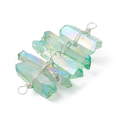 4Pcs 4 Colors Dyed Natural Quartz Crystal Copper Wire Wrapped Connector Charms&nbsp;PALLOY-TA00107