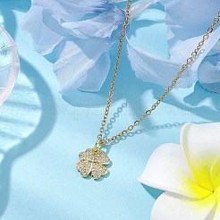 Clover Brass Micro Pave Cubic Zirconia Charms Pendant Necklaces&nbsp;NJEW-JN04958-01