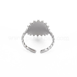Non-Tarnish 304 Stainless Steel Flat Round with Heart Open Cuff Ring for Women&nbsp;RJEW-S405-202P