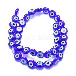 Handmade Evil Eye Lampwork Flat Round Bead Strands&nbsp;LAMP-L058-12mm-M
