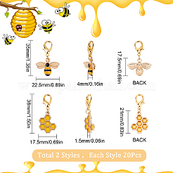 40Pcs 2 Style Alloy Enamel Honeycomb & Bees Pendant Decorations&nbsp;HJEW-SC0001-21