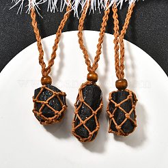 Natural Black Tourmaline Macrame Pouch Adjustable Slider Necklaces&nbsp;NJEW-M090-01