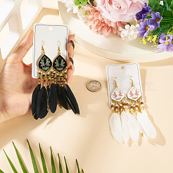 2 Pairs 2 Colors Bohemian Alloy Feather Dangle Earrings&nbsp;EJEW-TA0001-78B