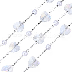 Glass Heart & ABS Plastic Pearl Beaded Chains&nbsp;CHS-N003-06B