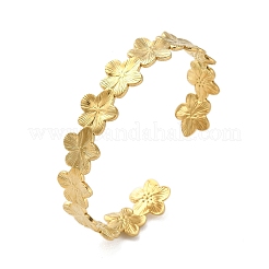 304 Stainless Steel Flower Open Cuff Bangles for Women&nbsp;LS-BJEW-M316-01G