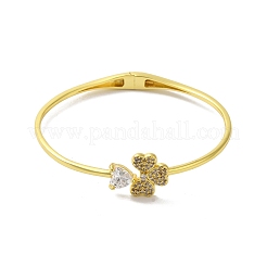 Rack Plating Brass Pave Clear Cubic Zirconia Clover & Heart Hinged Bangles&nbsp;BJEW-H616-01G