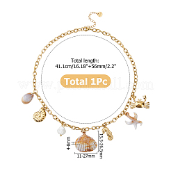 1Pc 304 Stainless Steel & Natural Cowrie Shell Pendant Bib Necklaces for Women&nbsp;NJEW-HS0001-25