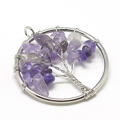 Natural Amethyst Beads Iron Wire Wrapped Pendants&nbsp;G-R001-P04