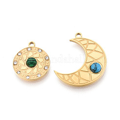 304 Stainless Steel Rhinestone & Synthesis Turquoise Pendants&nbsp;STAS-T074-14G
