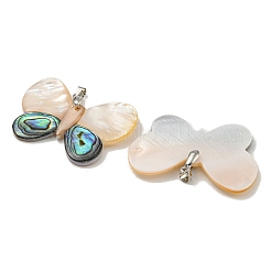 Rack Plating Brass Pave Natural Paua Shell & White Shell Pendants&nbsp;KK-U025-12P-02