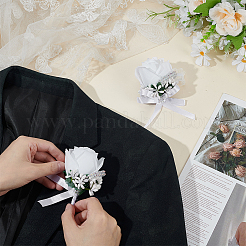 2Pcs 2 Styles Polyester & Resin Artificial Rose Boutonniere&nbsp;AJEW-AR0004-97