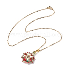 Christmas Theme Flower Glass Seed Beads & Rhinestone Pendant Necklaces&nbsp;NJEW-MZ00045