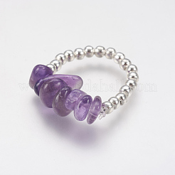 Natural Gemstone Chip Stretch Rings&nbsp;RJEW-JR00208