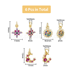 6Pcs 3 Style Brass Micro Pave Cubic Zirconia Charms&nbsp;KK-DC0003-17