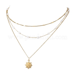304 Stainless Steel Pendant 316 Surgical Stainless Steel & Plastic Pearl Paperclip Chain 3 Layer Necklaces for Women&nbsp;NJEW-JN05471-01
