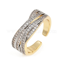 Brass Micro Pave Cubic Zirconia Cuff Rings for Women&nbsp;RJEW-D326-09G