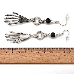 Halloween Alloy Skull Dangle Earrings&nbsp;LS-EJEW-K316-01A-AS