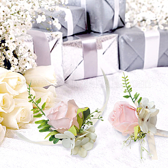 2Pcs 2 Style Silk Cloth Imitation Rose Corsage Boutonniere&nbsp;AJEW-CP0001-61B