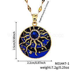 Bohemian Style Brass Blue & Black Enamel Sun Pendant Necklace with Clear Cubic Zirconia&nbsp;JF9651-3