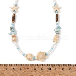 Ocean Starfish Turtle Synthetic Turquoise and Seed Beads Beaded Necklaces for Women&nbsp;NJEW-JN06661