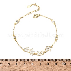 Brass Pave Clear Cubic Zirconia Clover Envelope Link Bracelets&nbsp;KK-CBA6980-18G
