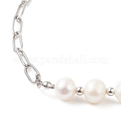 Clear Cubic Zirconia Heart Pendant Necklace with Natural Pearl Beaded&nbsp;NJEW-TA00048