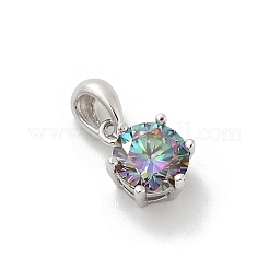 925 Sterling Silver Moissanite Rhinestone Flat Round Charms&nbsp;STER-U008-03P