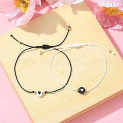 2Pcs 2 Color Acrylic Heart & Glass Seed Braided Bead Bracelet Set&nbsp;BJEW-JB09801
