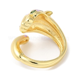Enamel Leopard Open Cuff Ring with Cubic Zirconia&nbsp;RJEW-Q168-01G