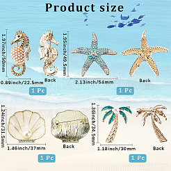 4Pcs 4 Styles Ocean Themed Alloy Rhinestone Brooches for Backpack Clothes&nbsp;JEWB-CY0001-01
