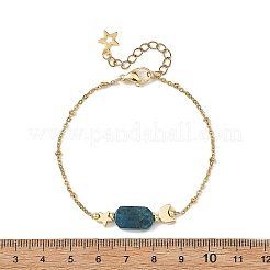Natural Mixed Stone Rectangle & Moon Star Brass Beaded Bracelets&nbsp;BJEW-JB14231