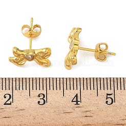 Brass Micro Pave Clear Cubic Zirconia Bowknot Stud Earrings&nbsp;EJEW-A145-02B-G