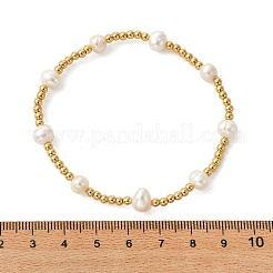 Brass & Natural Cultured Freshwater Pearl Beaded Stretch Bracelets for Women&nbsp;BJEW-JB13736