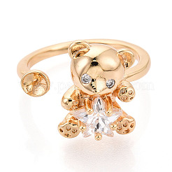 Bear Brass Micro Pave Clear Cubic Zirconia Cuff Ring Settings&nbsp;KK-T076-32G