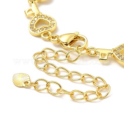 Clear Cubic Zirconia Hollow Heart Key Link Chain Bracelet&nbsp;BJEW-A132-14G