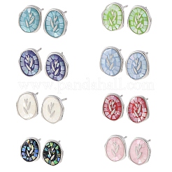 Brass Enamel Oval Stud Earrings&nbsp;EJEW-I322-04P