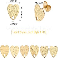 24Pcs 6 Style Heart Shape PVD Vacuum Plating 304 Stainless Steel Stud Earring Findings&nbsp;EJEW-UN0001-64