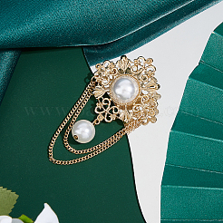 1Pc Flower Alloy Imitation Pearl Fringe Brooches&nbsp;JEWB-FH0002-30