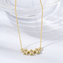 Brass Glass Triple Star Pendant Necklaces&nbsp;KK-CBAB173-03G-09