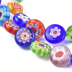 Flat Round Handmade Millefiori Glass Beads&nbsp;LK-R004-21