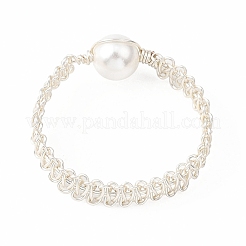 Round Shell Pearl Braided Bead Finger Rings for Women&nbsp;RJEW-JR00950-02