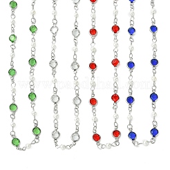 304 Stainless Steel Glass Flat Round Link Chain Necklaces with Shell Pearl for Women&nbsp;NJEW-JN06160