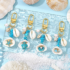 4Pcs 4 Styles Synthetic Turquoise Chip Bead and Shell Pendant Decorations&nbsp;HJEW-SP0001-18