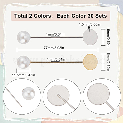 60 Sets 2 Colors Round Tray Brass Stick Lapel Pins&nbsp;KK-SC0004-98