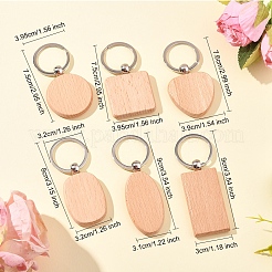 6Pcs 6 Styles Natural Wood Keychain&nbsp;HJEW-FS0001-03