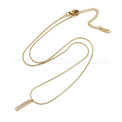 PVD Vacuum Plating 304 Stainless Steel Crystal Rhinestone Rectangle Pendant Round Snake Chain Necklaces for Women&nbsp;NJEW-Z044-06G