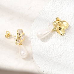Brass Enamel Stud Dangle Earrings&nbsp;KK-CBAB173-02A-G