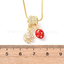 Brass Micro Pave Clear Cubic Zirconia with Enamel Red Pendant Necklaces&nbsp;NJEW-D348-04B-G